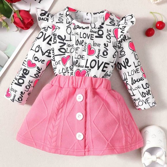 BABY GIRL LETTER PRINT BODYSUIT AND KNIT SKIRT SET - Picture 4 of 6